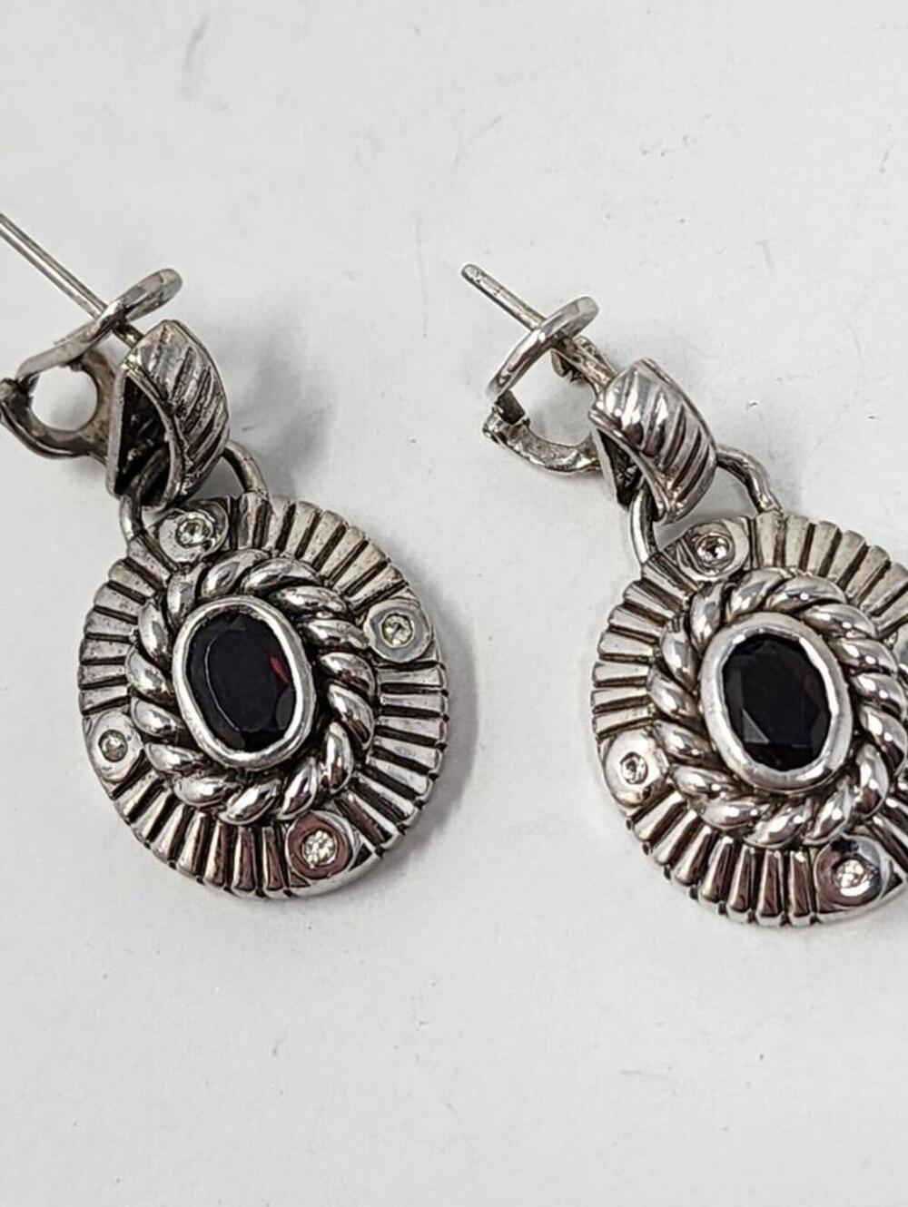 Antique Art Deco Sterling Garnet & Diamond Accent Earrings - Picture 8 of 14